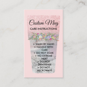 Blush Roze gedrukte Mok Tumbler Care Instructies Visitekaartje
