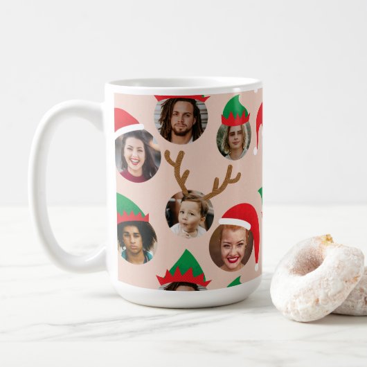 Blush Roze Gekke Kerst Pet Zes Fotocollage Koffiemok (Met donut)