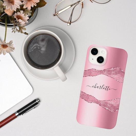 Blush roze gekleurd marmer name script Case-Mate iPhone case