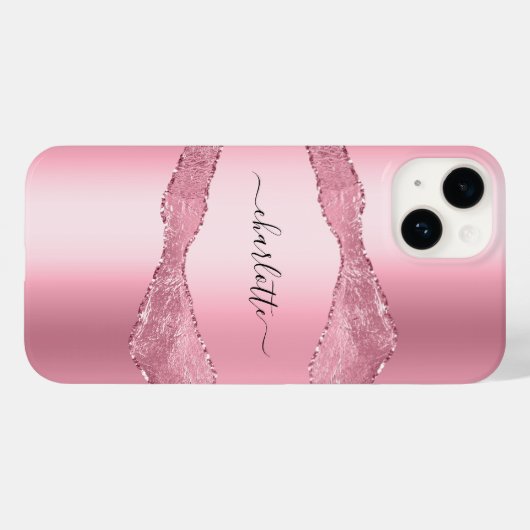 Blush roze gekleurd marmer name script Case-Mate iPhone case (Achterkant (horizontaal))