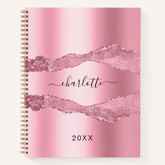 Blush roze gekleurd marmer name script notitieboek (Voorkant)