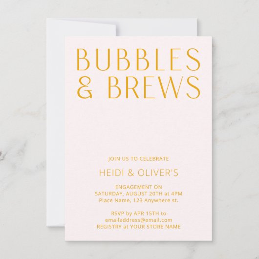 Blush Roze & gele bubbels & Brews Verloving Kaart (Voorkant)