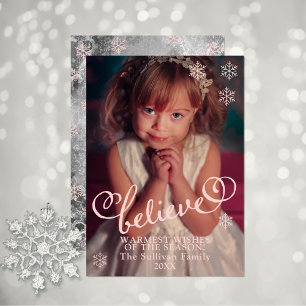 Blush roze geloven   Snowflakes kerstfoto Feestdagenkaart