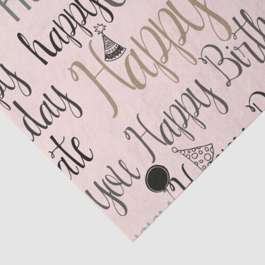 Blush Roze Gelukkige Verjaardag Tissuepapier (Detail)