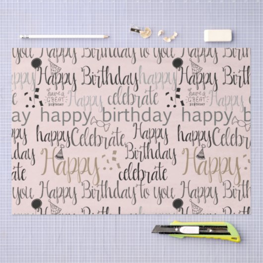 Blush Roze Gelukkige Verjaardag Tissuepapier (Craft)