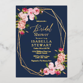 Blush roze Geometric Navy Blue Vrijgezellenfeest Folie Uitnodiging