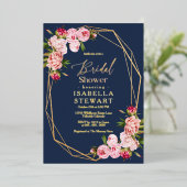 Blush roze Geometric Navy Blue Vrijgezellenfeest Folie Uitnodiging (Staand Voorkant)