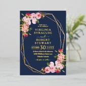 Blush roze Geometric Royal Blue Navy Weddenschap Folie Uitnodiging (Staand Voorkant)