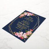 Blush roze Geometric Royal Blue Navy Weddenschap Folie Uitnodiging (Gedraaid)