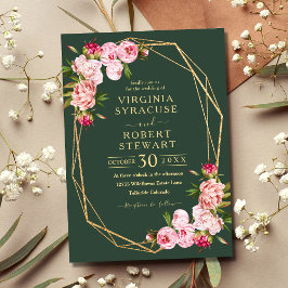 Blush roze Geometric Royal Green Wedding Kaart