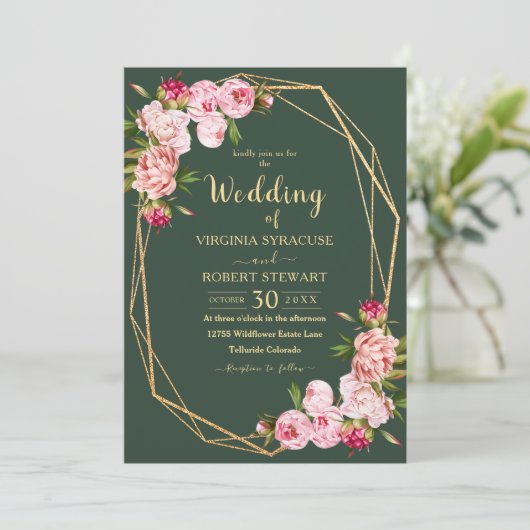 Blush roze Geometric Royal Greenery Wedding Kaart (Staand voorkant)