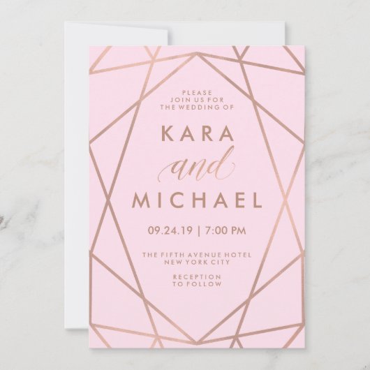 Blush roze geometrisch | Faux Roos Gold Wedding Kaart (Voorkant)