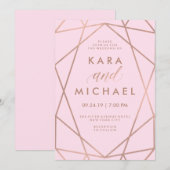 Blush roze geometrisch | Faux Roos Gold Wedding Kaart (Voorkant / Achterkant)
