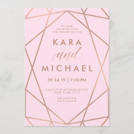 Blush roze geometrisch | Faux Roos Gold Wedding Kaart
