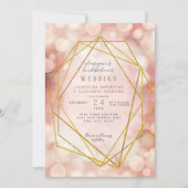 Blush roze geometrisch goud glitter twinkle lampje kaart (Voorkant)
