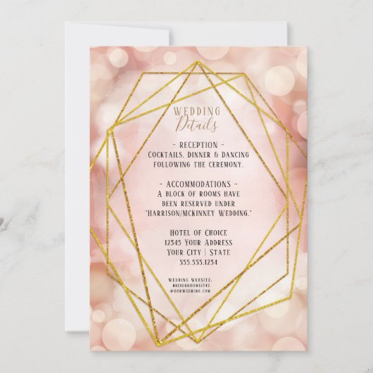 Blush roze geometrisch goud glitter twinkle Lichte Kaart (Voorkant)