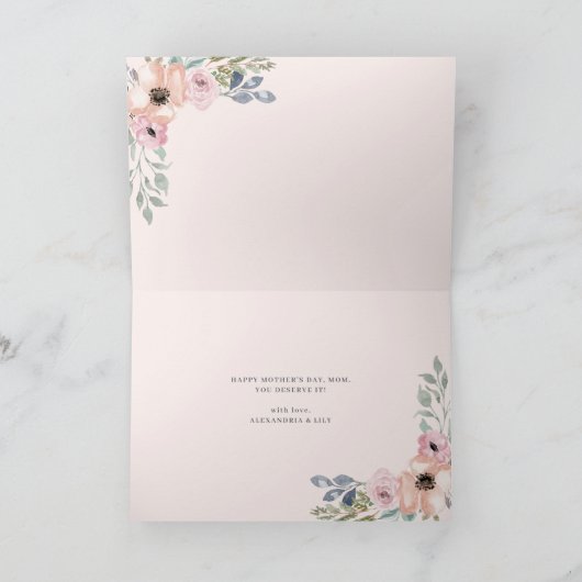 Blush roze geometrische bloem | Foto Moederdag Kaart (Binnen)