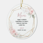 Blush Roze Geometrische Bloemen Moeder van de brui Keramisch Ornament (Links)