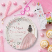 Blush Roze Geometrische Bloemen Prinses 15 Años Papieren Bordje (Feest)