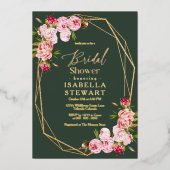 Blush roze geometrische donkergroene Vrijgezellenf Folie Uitnodiging (Voorkant)