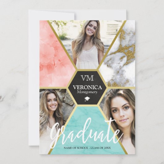Blush Roze Geometrische fotocollage Afstuderen Aankondiging (Voorkant)