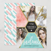 Blush Roze Geometrische fotocollage Afstuderen Aankondiging (Voorkant / Achterkant)