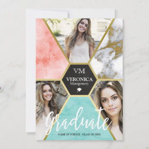 Blush Roze Geometrische fotocollage Afstuderen Aankondiging
