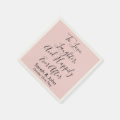 Blush roze gepersonaliseerde script bruiloft recep servet (Hoek)
