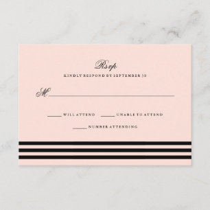 Blush roze gesofisticeerde Stripes Wedding RSVP Kaartje
