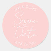 Blush roze gestileerde bruiloft Bewaar de datum Ronde Sticker (Voorkant)