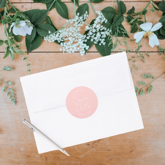 Blush roze gestileerde bruiloft Bewaar de datum Ronde Sticker