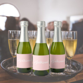 Blush roze gestileerde script bruiloft bruidsmeisj sparkling wijnetiket