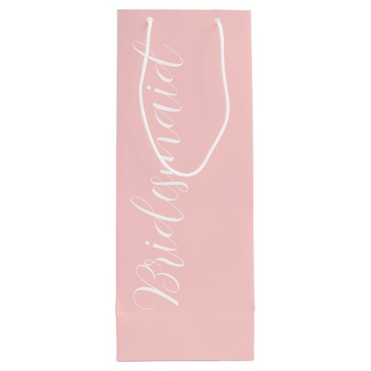 Blush roze gestileerde script bruiloft bruidsmeisj wijn cadeautas (Achterkant)