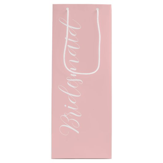 Blush roze gestileerde script bruiloft bruidsmeisj wijn cadeautas (Voorkant)