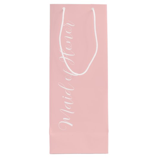 Blush roze gestileerde script Maid of Honor Wijn Cadeautas (Achterkant)