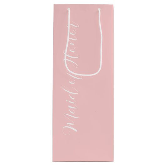 Blush roze gestileerde script Maid of Honor Wijn Cadeautas (Voorkant)