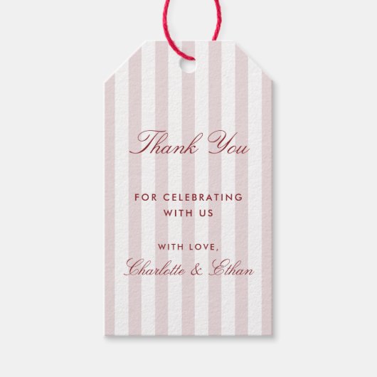 Blush Roze Gestreepte Huwelijk Dank u Gift Label Cadeaulabel (Voorkant)