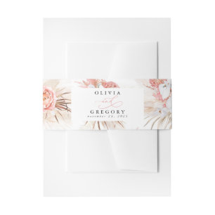 Blush roze getextureerde moderne minimale bruiloft uitnodigingen wikkel