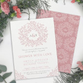 Blush roze getrokken blad monogram koppels douche kaart