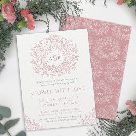 Blush roze getrokken blad monogram koppels douche kaart