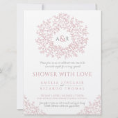 Blush roze getrokken blad monogram koppels douche kaart (Voorkant)