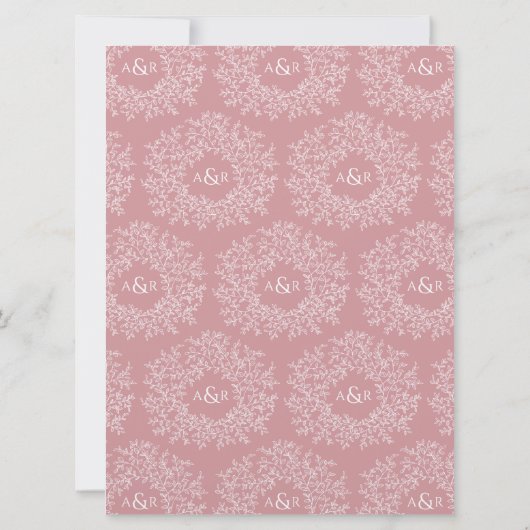 Blush roze getrokken blad monogram koppels douche kaart (Achterkant)