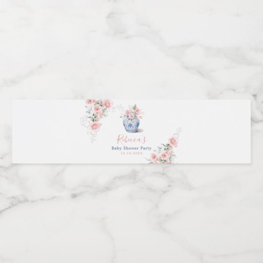 Blush Roze Ginger Jar Chinoiserie Douche Papier Waterfles Etiket (Enkel label)