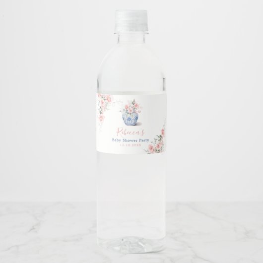Blush Roze Ginger Jar Chinoiserie Douche Papier Waterfles Etiket (Voorkant)