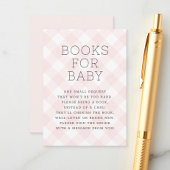 Blush roze Gingham Books for Baby shower Informatiekaartje