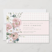 Blush Roze Gingham Flower Garden Baby Girl Shower Kaart (Voorkant)