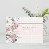 Blush Roze Gingham Flower Garden Baby Girl Shower Kaart (Staand voorkant)