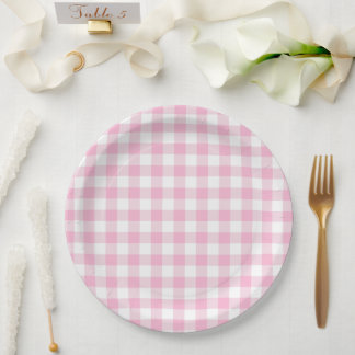 Blush Roze Gingham Plaid Papier Party Borden Papieren Bordje