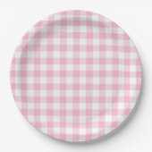 Blush Roze Gingham Plaid Papier Party Borden Papieren Bordje (Voorkant)