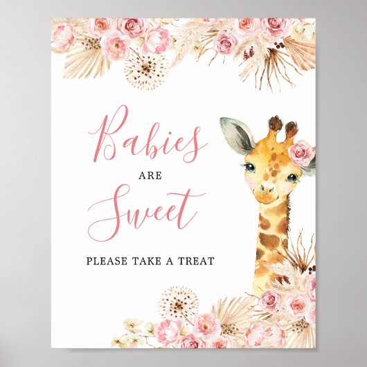 Blush Roze Giraffe Baby shower Baby's zijn zoet Poster (Voorkant)
